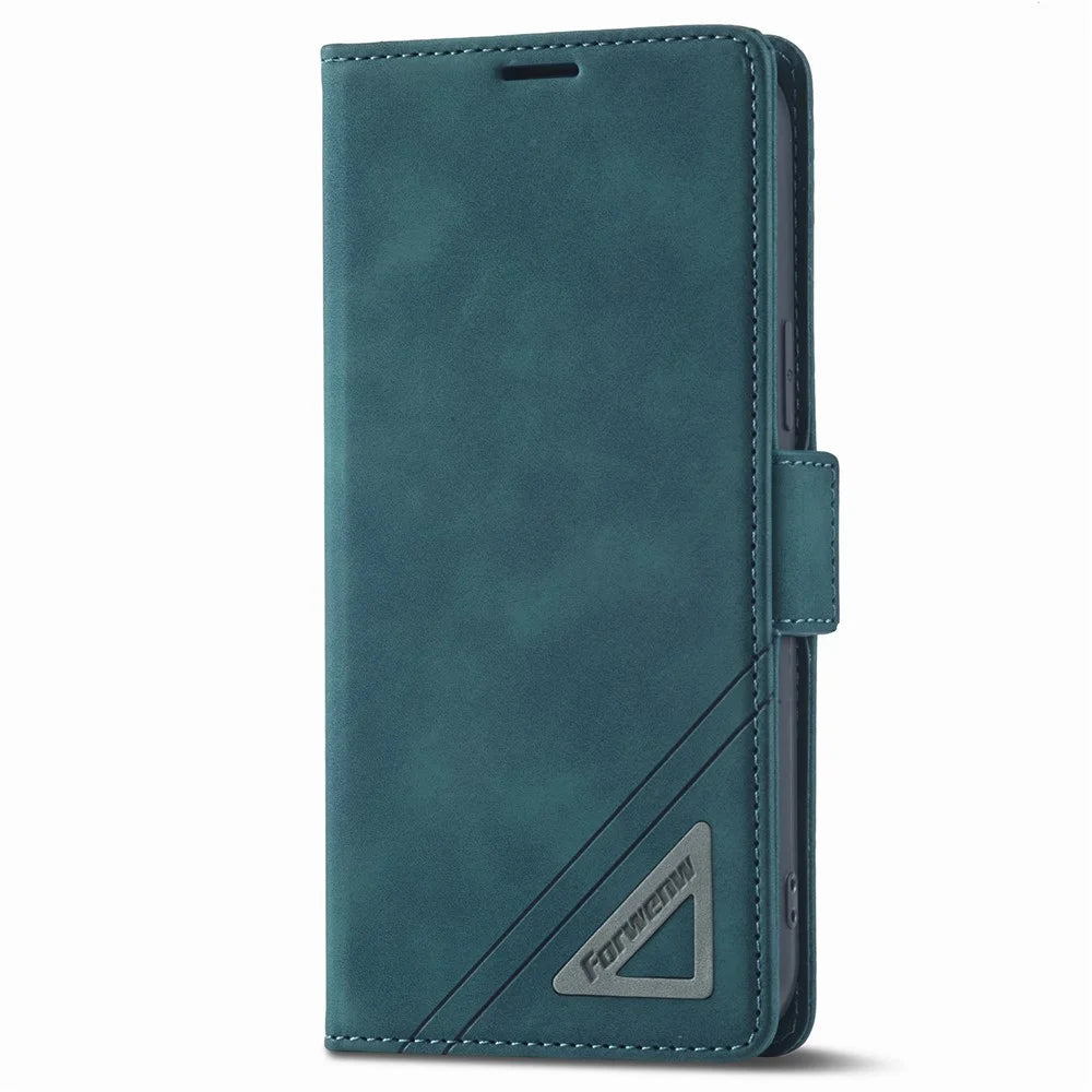 FORWENW F3 Series For iPhone 15 Anti-Scratch Phone Case Leather Wallet Phone Cover Flip Stand Shell - Green - 5
