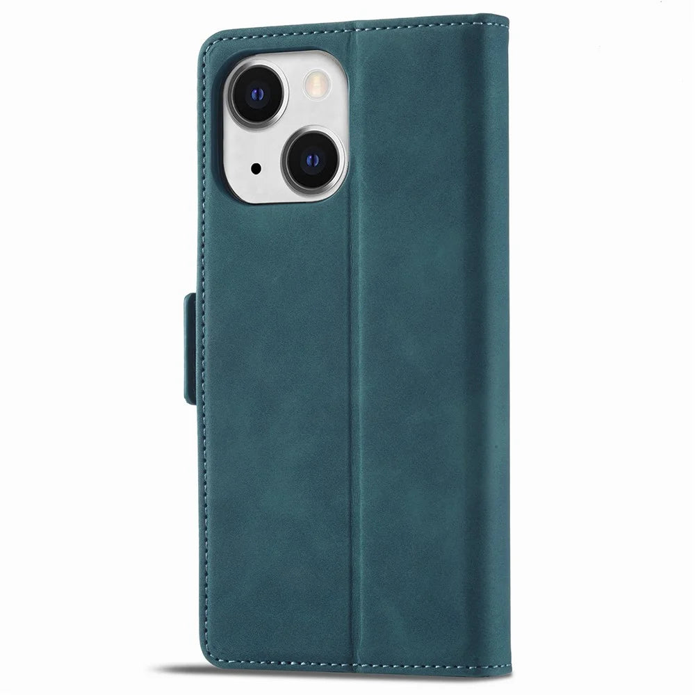 FORWENW F3 Series For iPhone 15 Anti-Scratch Phone Case Leather Wallet Phone Cover Flip Stand Shell - Green - 6