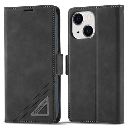 FORWENW F3 Series For iPhone 15 Plus Flip Leather Wallet Shell Phone Stand Case Anti-fall Phone Cover - Black - 1