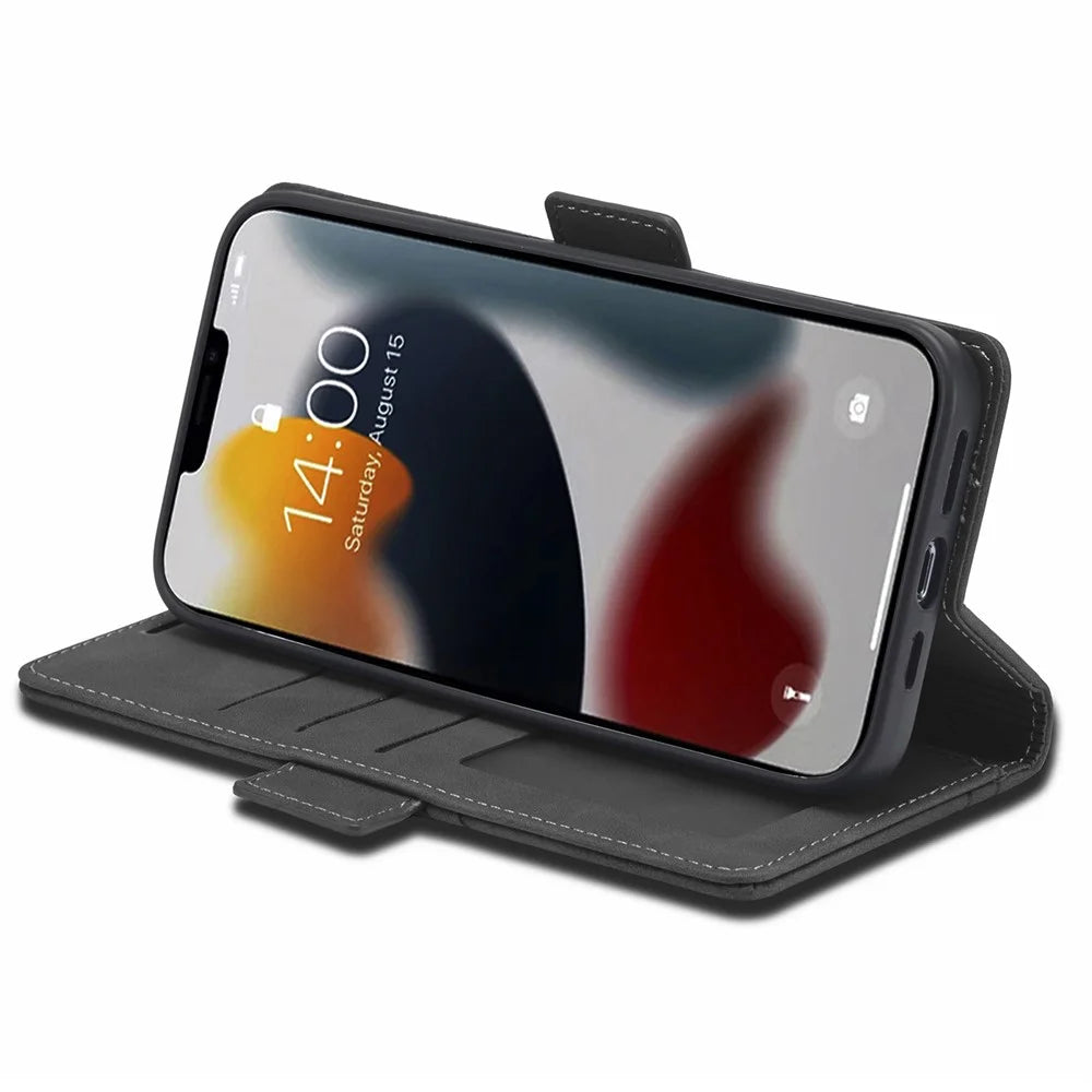 FORWENW F3 Series For iPhone 15 Pro Max Shockproof Wallet Phone Stand Case Phone Cover Flip Leather Shell - Black - 3