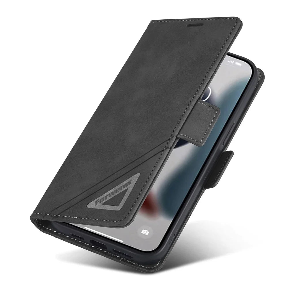 FORWENW F3 Series For iPhone 15 Pro Max Shockproof Wallet Phone Stand Case Phone Cover Flip Leather Shell - Black - 4