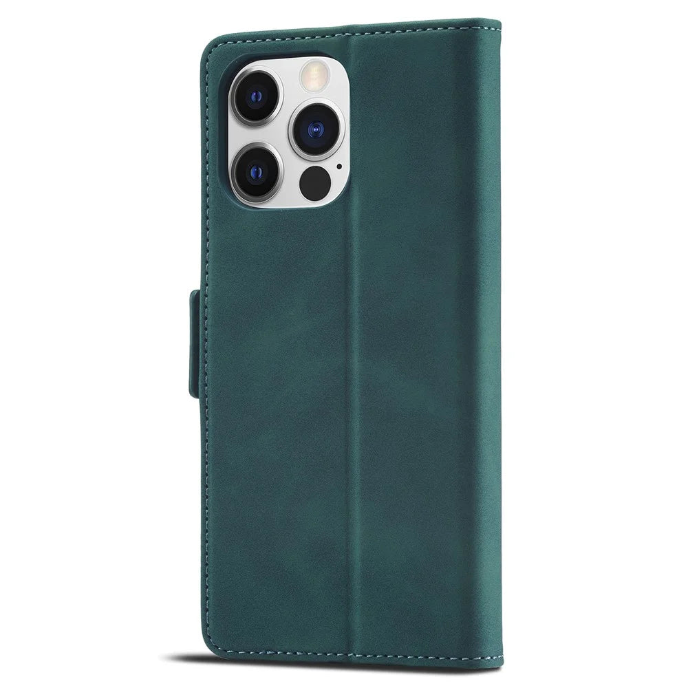 FORWENW F3 Series For iPhone 15 Pro Anti-fall Phone Cover Flip Leather Wallet Phone Stand Case - Green - 6
