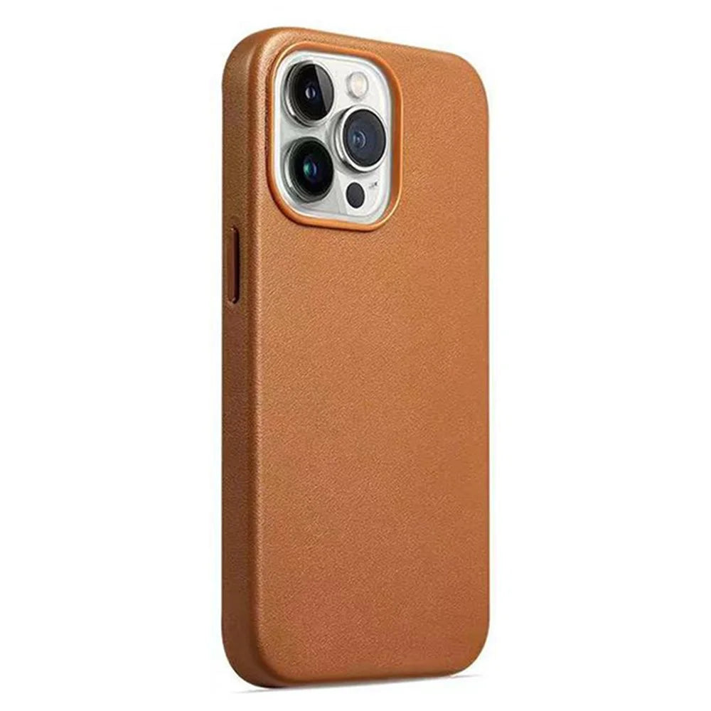Anti-Drop Phone Cover for iPhone 15 Pro Magnetic PU+PC Phone Case Compatible with MagSafe Charger - Brown - 1