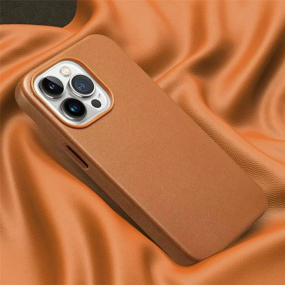 Anti-Drop Phone Cover for iPhone 15 Pro Magnetic PU+PC Phone Case Compatible with MagSafe Charger - Brown - 2