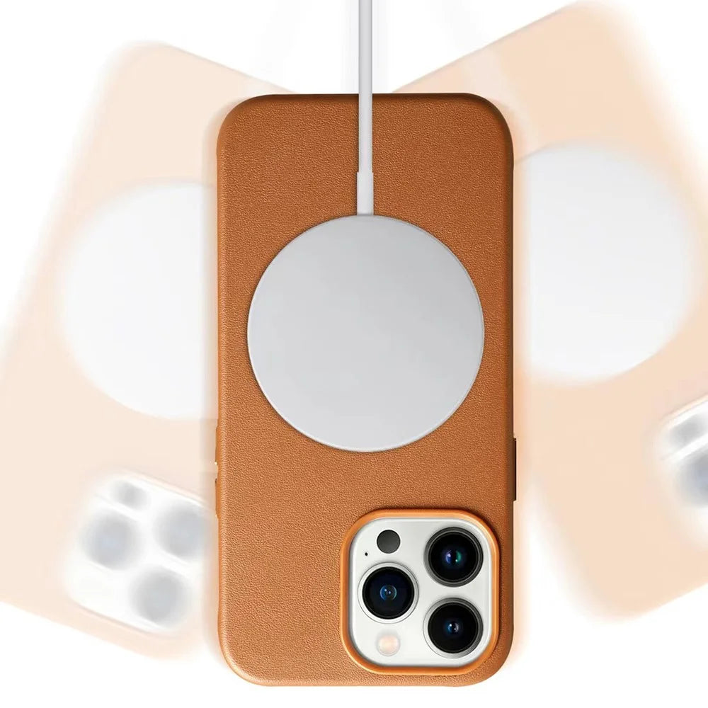 Anti-Drop Phone Cover for iPhone 15 Pro Magnetic PU+PC Phone Case Compatible with MagSafe Charger - Brown - 4