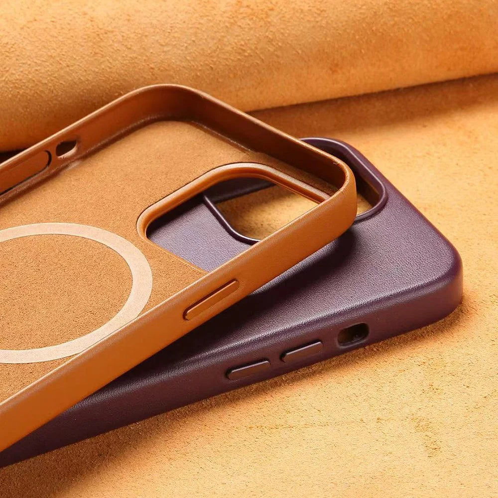 Anti-Drop Phone Cover for iPhone 15 Pro Magnetic PU+PC Phone Case Compatible with MagSafe Charger - Brown - 7