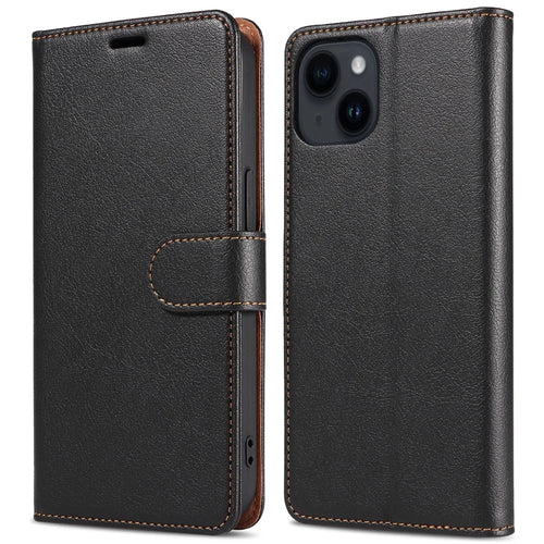 001 For iPhone 15 RFID Blocking Wallet Magnetic Closure Phone Case PU Leather Stand Cover - Black - 1