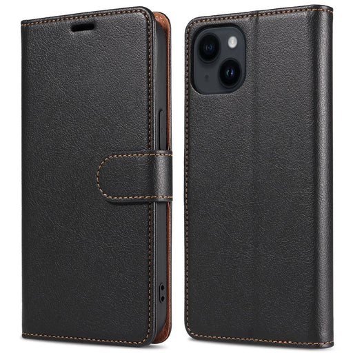 001 For iPhone 15 Plus Wallet PU Leather Stand Cover Magnetic Closure Phone Case RFID Blocking Function Shell - Black - 1