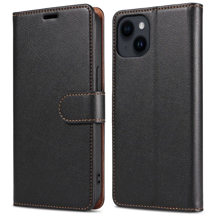 001 For iPhone 15 Plus Wallet PU Leather Stand Cover Magnetic Closure Phone Case RFID Blocking Function Shell - Black - 1