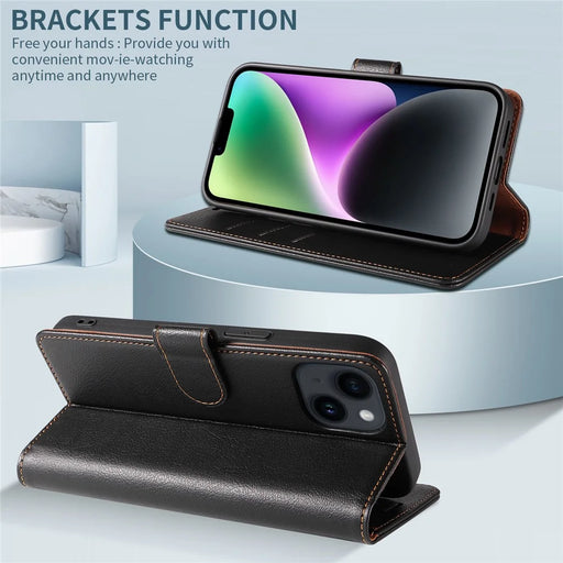 001 For iPhone 15 Plus Wallet PU Leather Stand Cover Magnetic Closure Phone Case RFID Blocking Function Shell - Black - 2