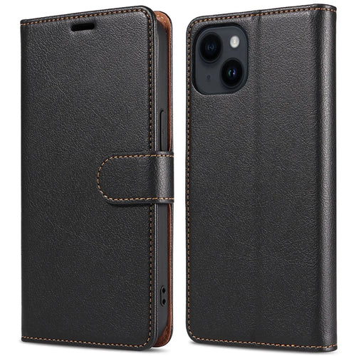 001 For iPhone 15 Pro Max Magnetic Closure Phone Case RFID Blocking Wallet  PU Leather Stand Cover - Black - 1