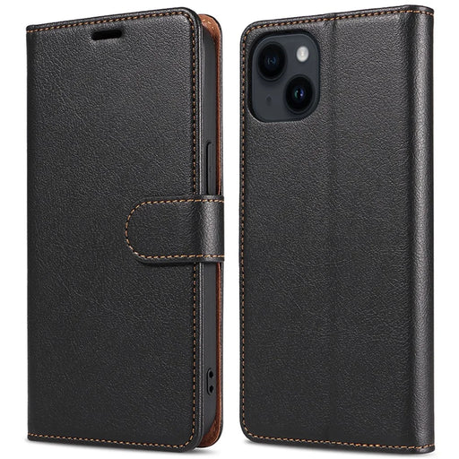 001 For iPhone 15 Pro Max Magnetic Closure Phone Case RFID Blocking Wallet  PU Leather Stand Cover - Black - 1