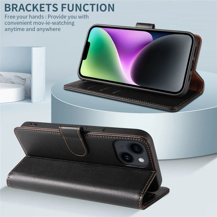 001 For iPhone 15 Pro Max Magnetic Closure Phone Case RFID Blocking Wallet  PU Leather Stand Cover - Black - 2