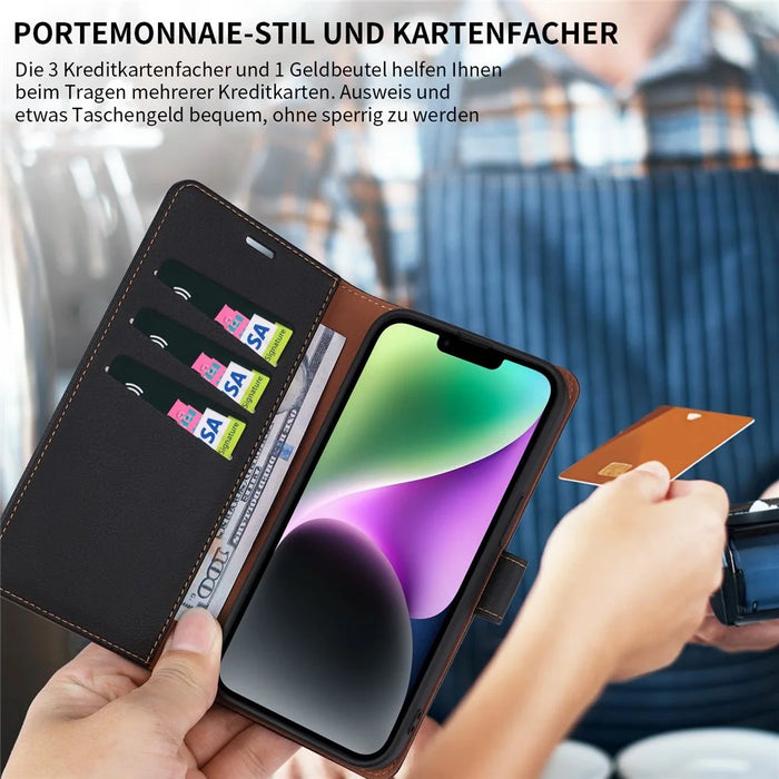 001 For iPhone 15 Pro Max Magnetic Closure Phone Case RFID Blocking Wallet  PU Leather Stand Cover - Black - 4