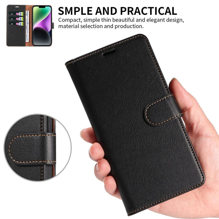 001 For iPhone 15 Pro Max Magnetic Closure Phone Case RFID Blocking Wallet  PU Leather Stand Cover - Black - 5