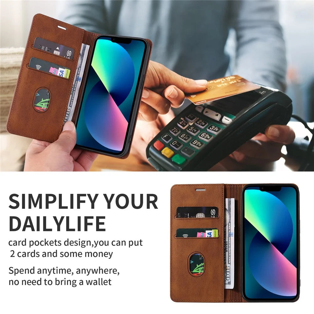 For iPhone 15 Pro Wristband Design PU Leather Phone Case Stand Wallet Cover - Brown - 5