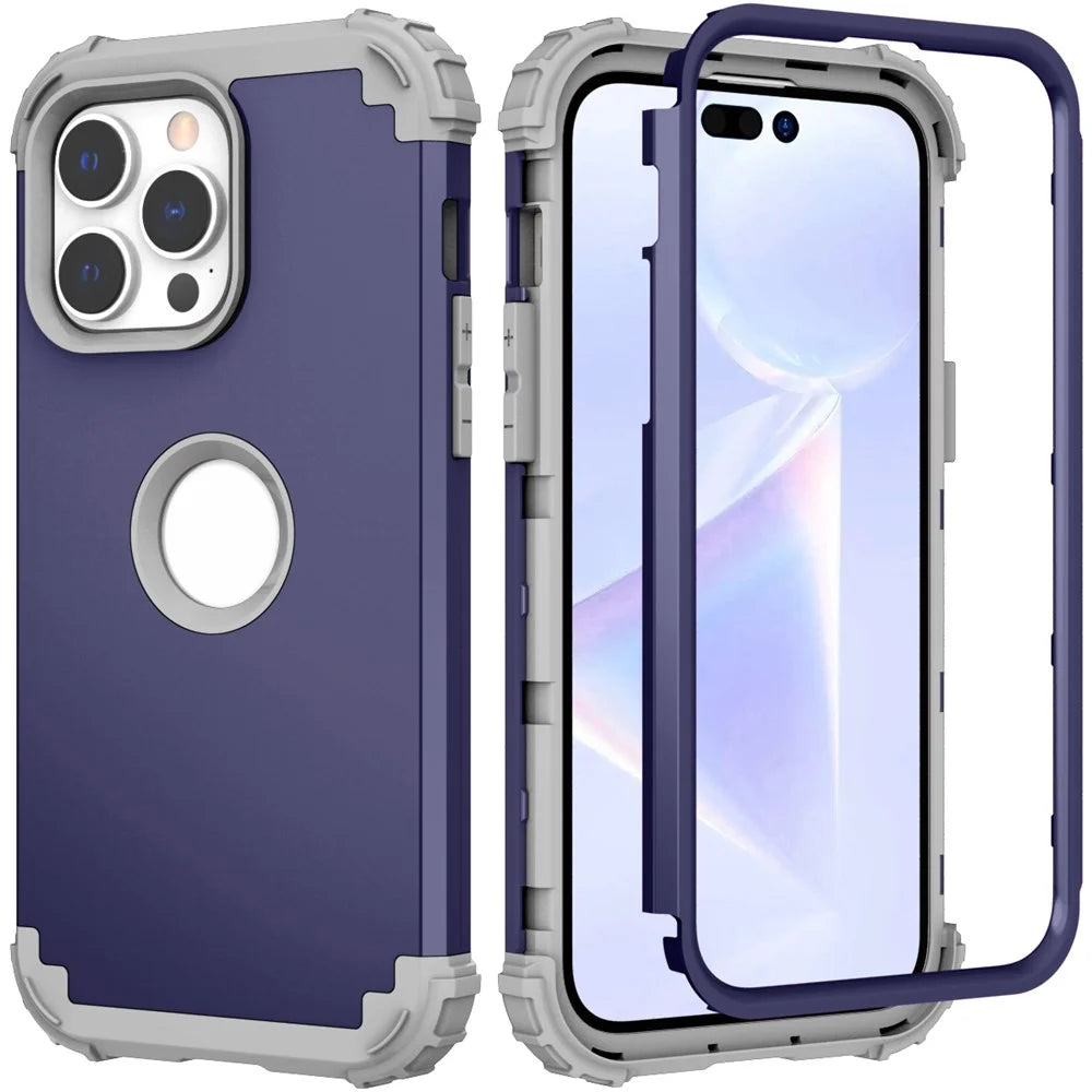For iPhone 15 Pro PC+Silicone Phone Case 3-in-1 Protective Phone Cover - Navy Blue - 1