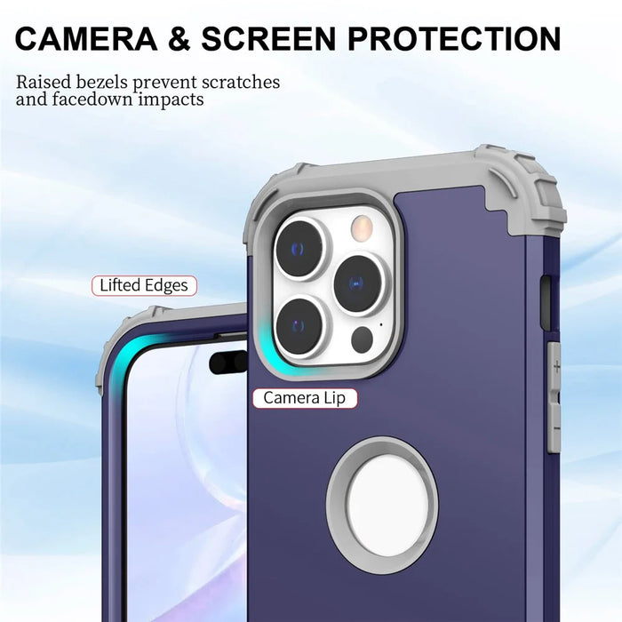 For iPhone 15 Pro PC+Silicone Phone Case 3-in-1 Protective Phone Cover - Navy Blue - 5
