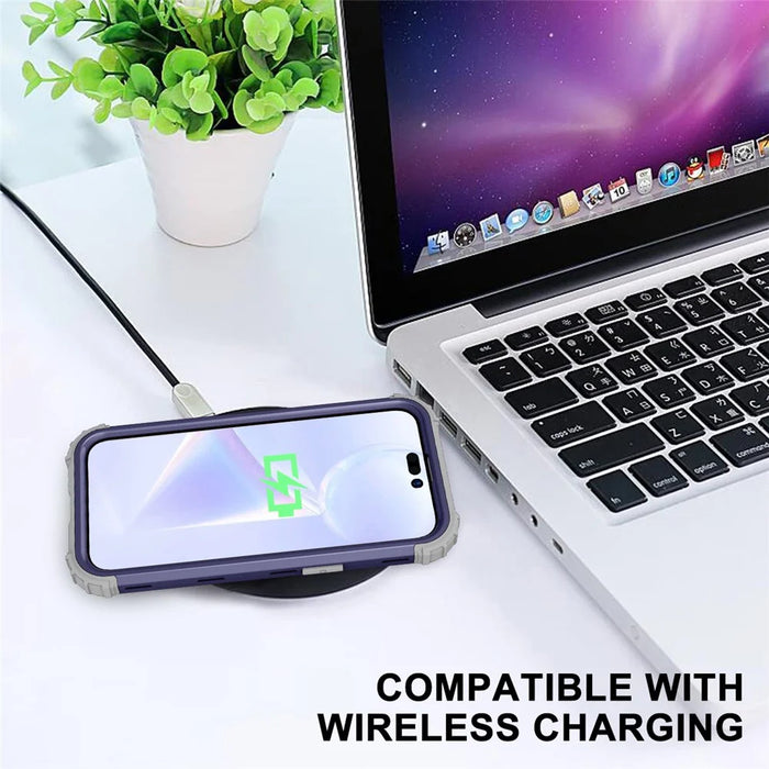 For iPhone 15 Pro PC+Silicone Phone Case 3-in-1 Protective Phone Cover - Navy Blue - 6