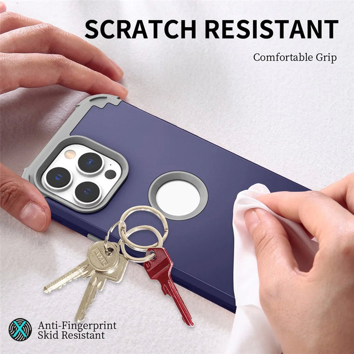For iPhone 15 Pro Max 3-in-1 PC+Silicone Phone Case Anti-drop Cell Phone Cover - Navy Blue - 7