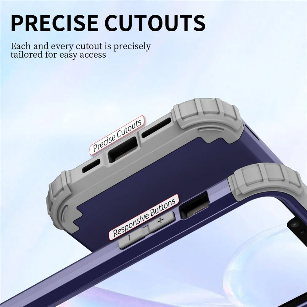 For iPhone 15 Plus PC+Silicone 3-in-1 Phone Case Thickened Corner Shockproof Phone Cover - Navy Blue - 3