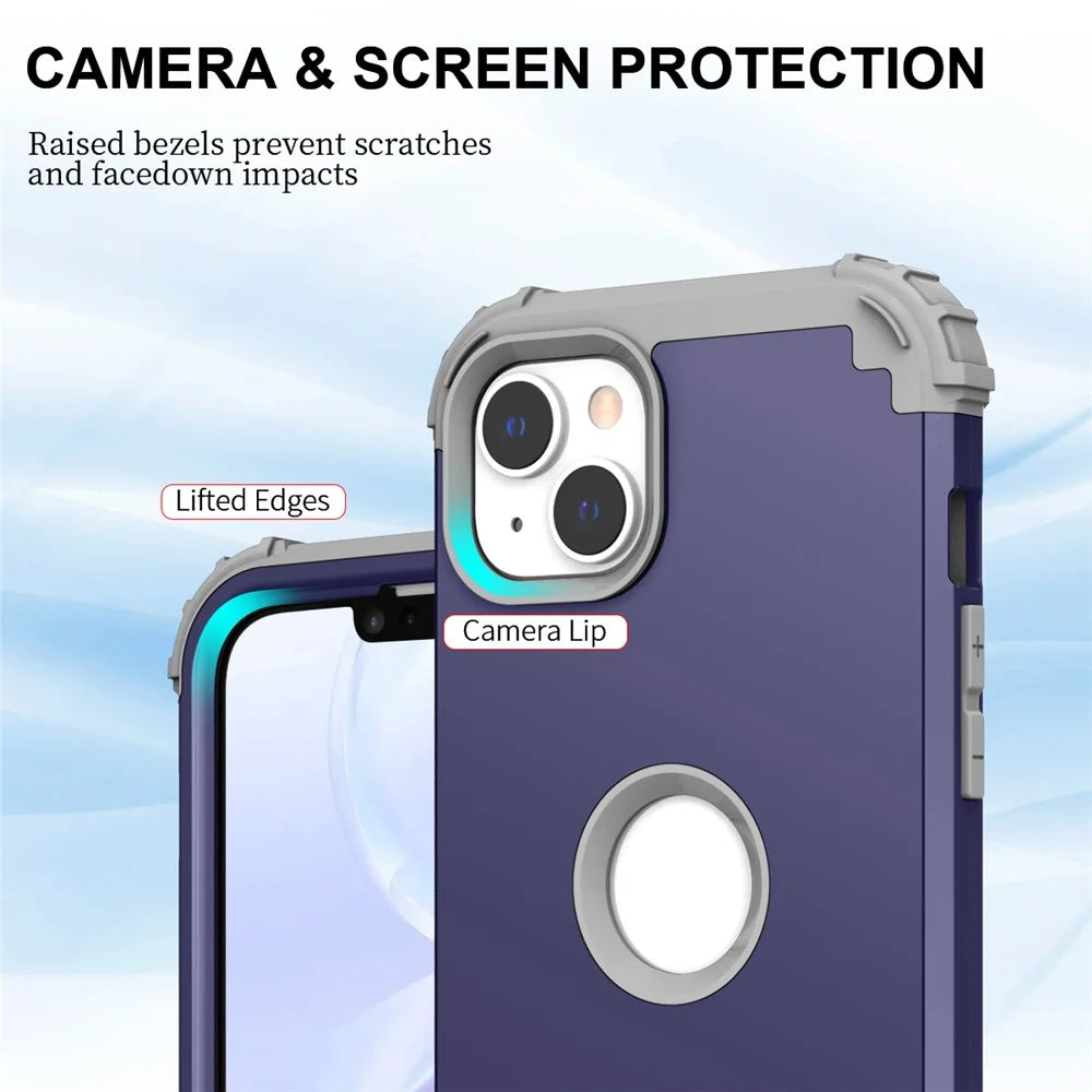 For iPhone 15 Plus PC+Silicone 3-in-1 Phone Case Thickened Corner Shockproof Phone Cover - Navy Blue - 5