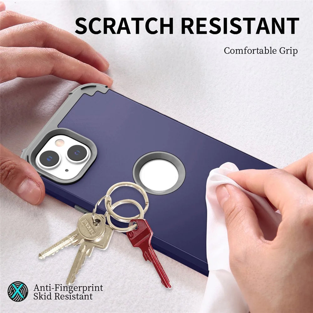 For iPhone 15 Plus PC+Silicone 3-in-1 Phone Case Thickened Corner Shockproof Phone Cover - Navy Blue - 7