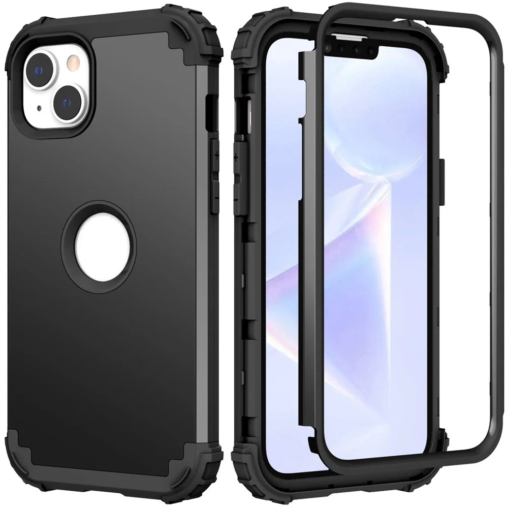 Anti-scratch Mobile Phone Case for iPhone 15 , PC+Silicone 3-in-1 Phone Back Cover - Black - 1