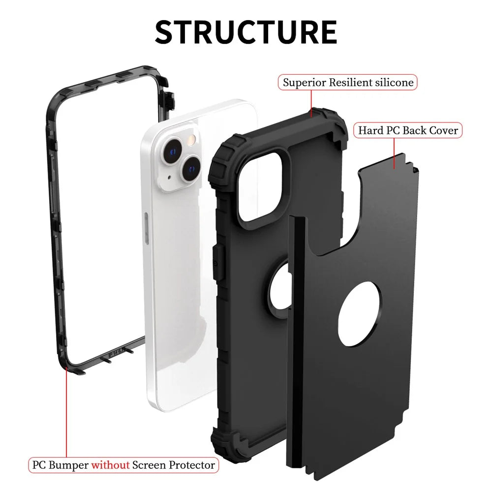 Anti-scratch Mobile Phone Case for iPhone 15 , PC+Silicone 3-in-1 Phone Back Cover - Black - 2