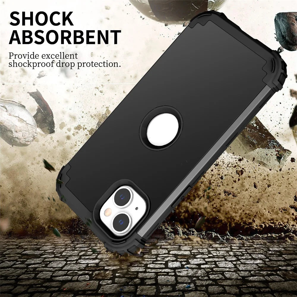 Anti-scratch Mobile Phone Case for iPhone 15 , PC+Silicone 3-in-1 Phone Back Cover - Black - 4
