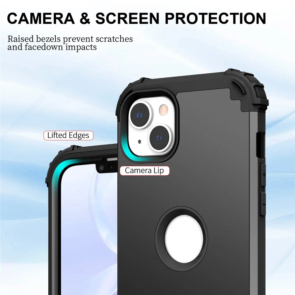 Anti-scratch Mobile Phone Case for iPhone 15 , PC+Silicone 3-in-1 Phone Back Cover - Black - 5