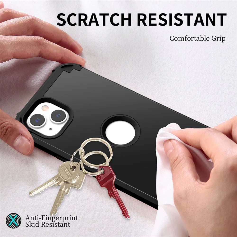 Anti-scratch Mobile Phone Case for iPhone 15 , PC+Silicone 3-in-1 Phone Back Cover - Black - 7