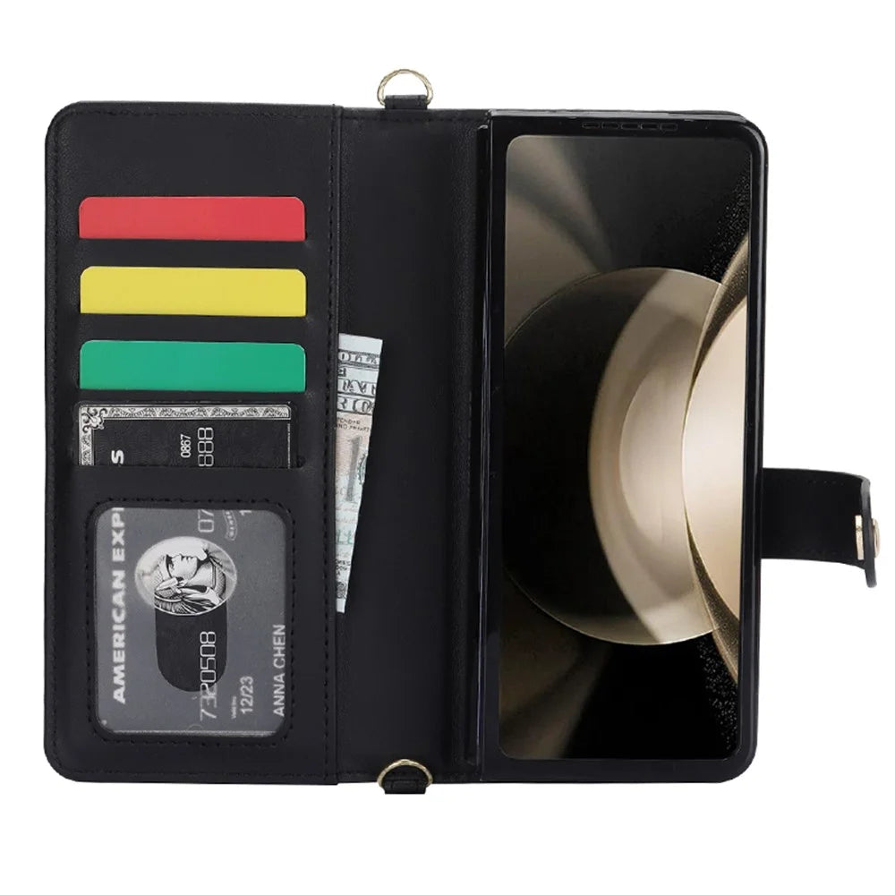 ZD 028 For Samsung Galaxy Z Fold5 5G PC+PU Leather Flip Cover Shockproof Wallet Phone Case with Straps - Black - 2