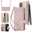 ZD 028 Shockproof Case for Samsung Galaxy Z Fold4 5G PC+PU Leather Wallet Phone Cover with Straps - Rose Gold - 1