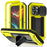 R-JUST For iPhone 15 Pro Max Slide Camera Guard Silicone+Metal+Plastic Kickstand Case Tempered Glass Screen Film Phone Cover - Yellow - 1
