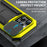 R-JUST For iPhone 15 Pro Max Slide Camera Guard Silicone+Metal+Plastic Kickstand Case Tempered Glass Screen Film Phone Cover - Yellow - 4