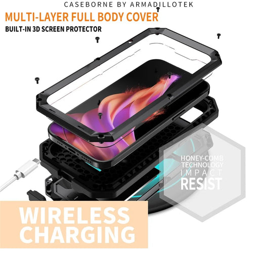 R-JUST For iPhone 15 Plus Slide Camera Lid Kickstand Case Silicone+Metal+Plastic+Tempered Glass Screen Film Anti-drop Cover - Black - 2