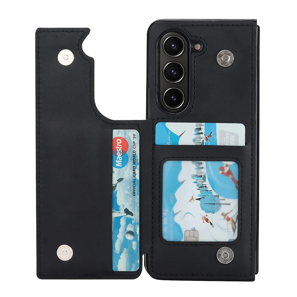 ZD020 Stitching Rhombus PU+PC Phone Case for Samsung Galaxy Z Fold5 5G Card Slots Kickstand Phone Cover - Black - 3