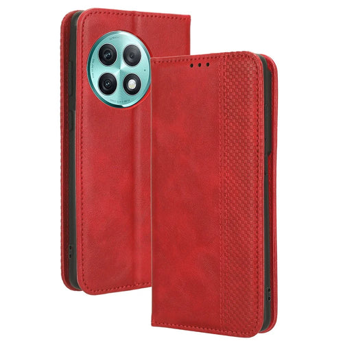 For OnePlus Ace 2 Pro 5G Retro PU Leather Case Shockproof Wallet Stand Phone Cover - Red - 1
