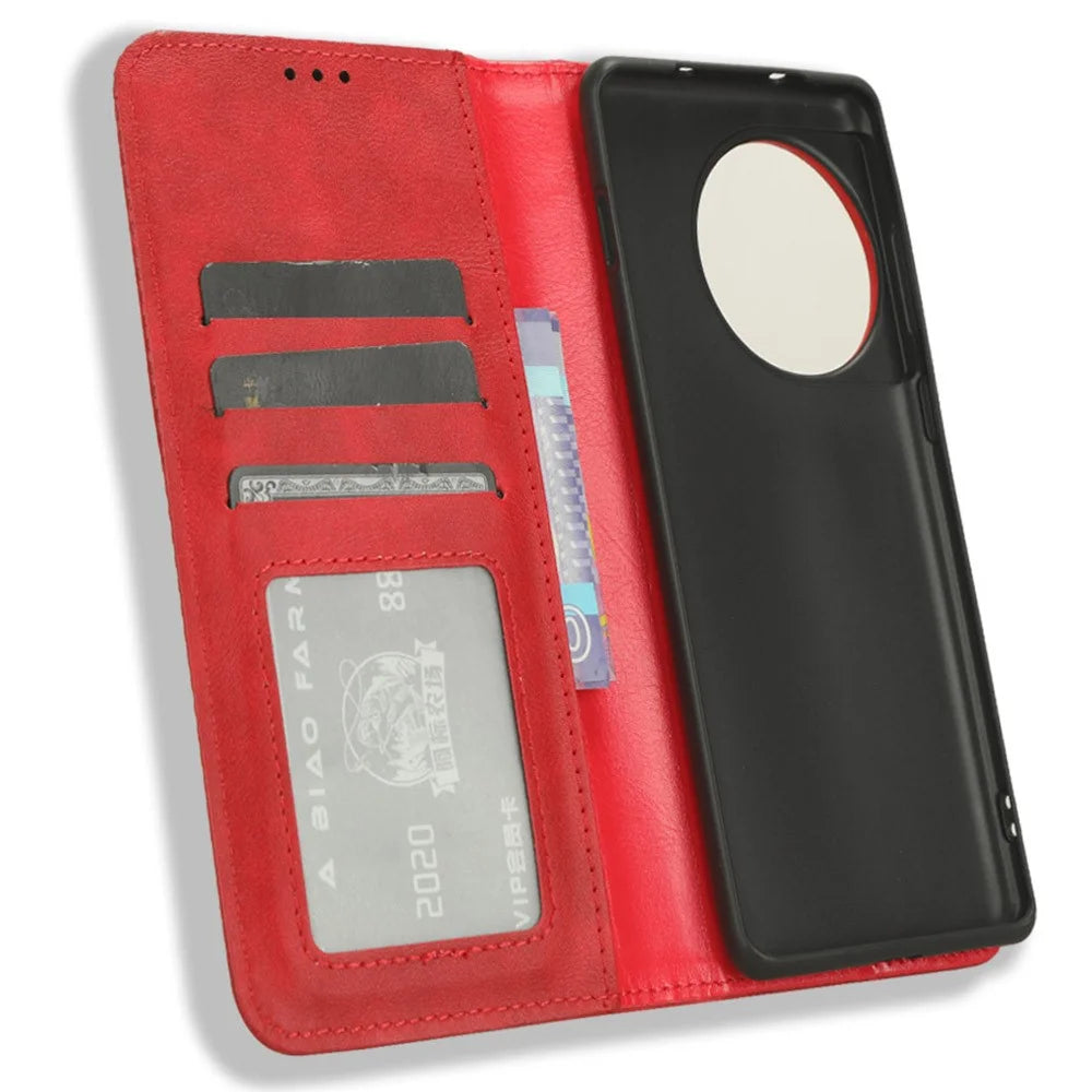 For OnePlus Ace 2 Pro 5G Retro PU Leather Case Shockproof Wallet Stand Phone Cover - Red - 5