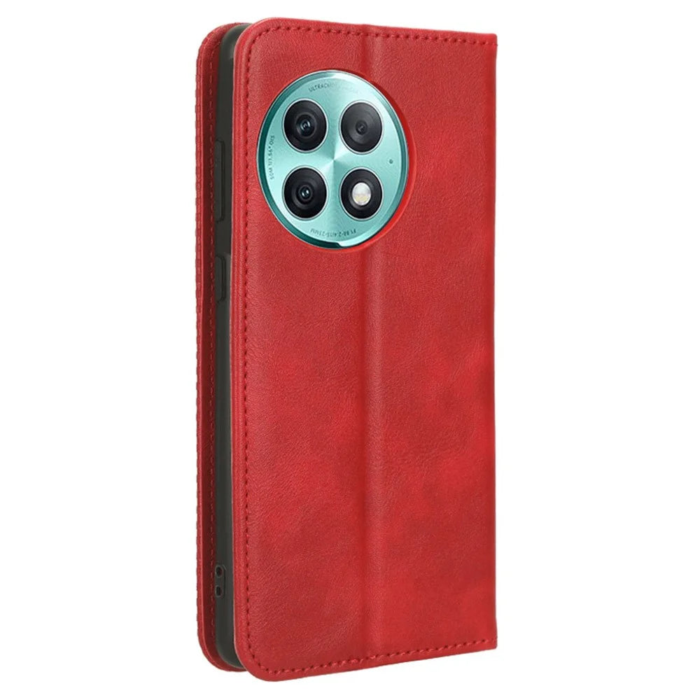 For OnePlus Ace 2 Pro 5G Retro PU Leather Case Shockproof Wallet Stand Phone Cover - Red - 7