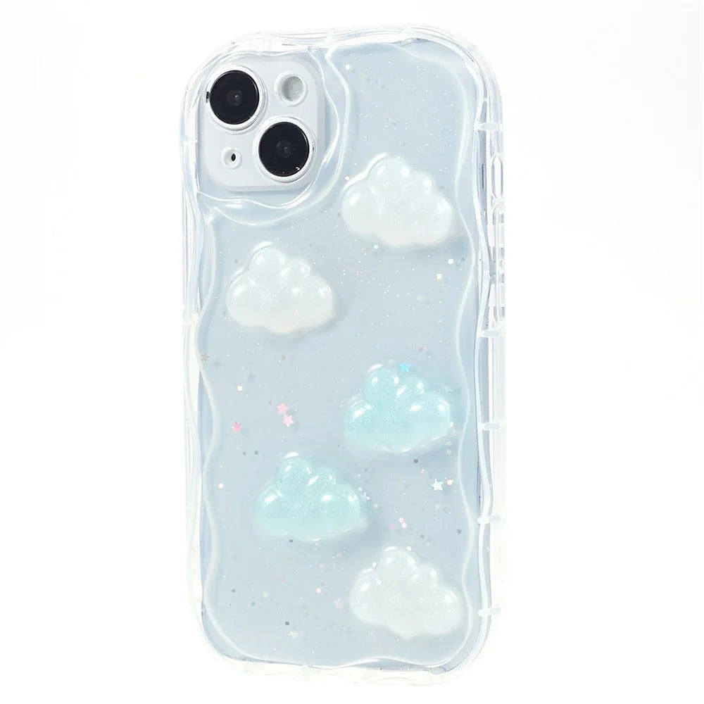Back Cover for iPhone 13 6.1 inch , 3D Butterfly  /  Cloud Pattern Epoxy TPU Phone Case - Cloud - 3