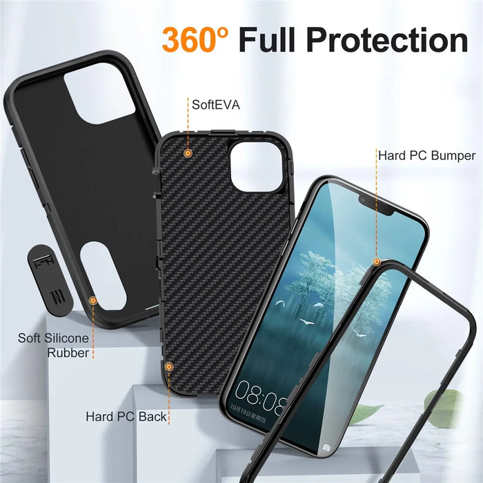 For iPhone 15 Plus PC+TPU Phone Case Shockproof Anti-Drop Cell Phone Cover with Kickstand - Black - 3