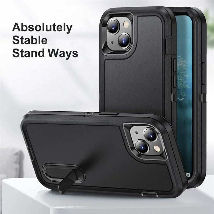 For iPhone 15 Plus PC+TPU Phone Case Shockproof Anti-Drop Cell Phone Cover with Kickstand - Black - 5