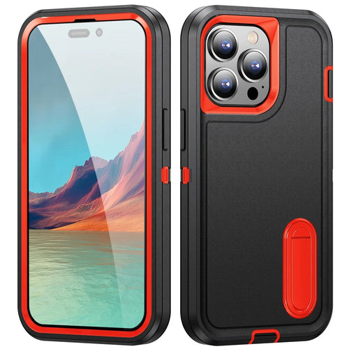 For iPhone 15 Pro Max Shockproof Phone Case Anti-Drop PC+TPU Cell Phone Cover with Kickstand - Black / Orange - 1