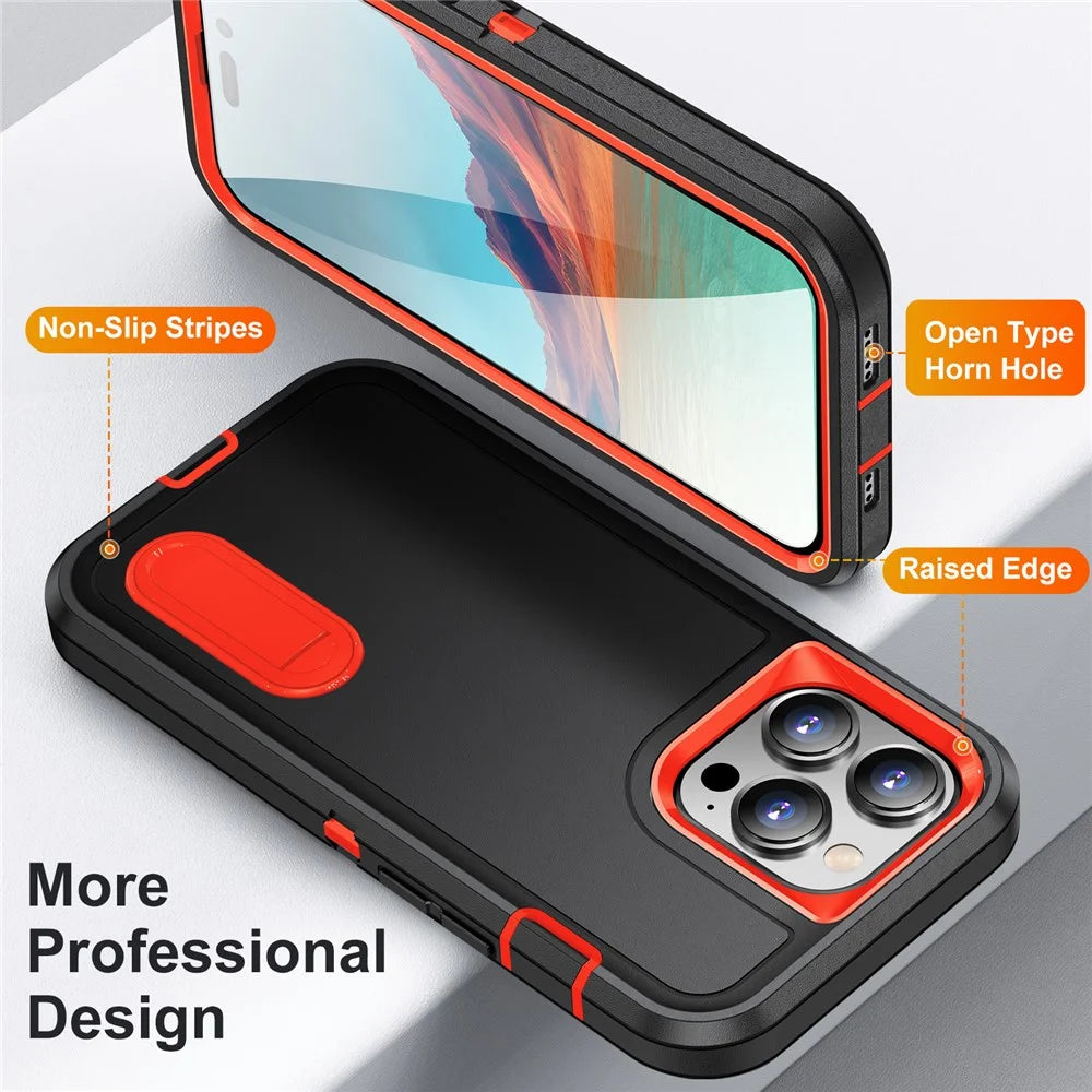 For iPhone 15 Pro Max Shockproof Phone Case Anti-Drop PC+TPU Cell Phone Cover with Kickstand - Black / Orange - 2