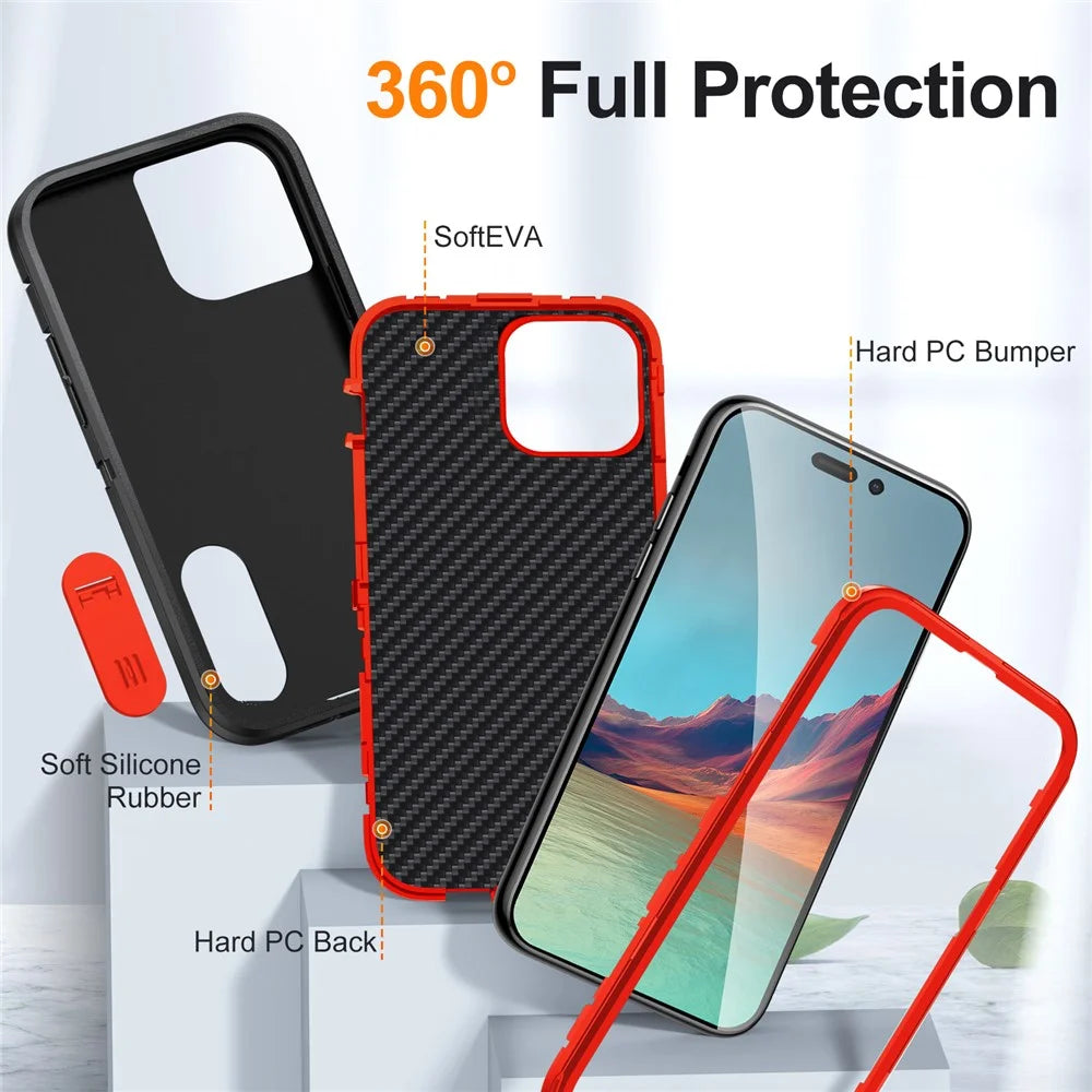 For iPhone 15 Pro Max Shockproof Phone Case Anti-Drop PC+TPU Cell Phone Cover with Kickstand - Black / Orange - 3