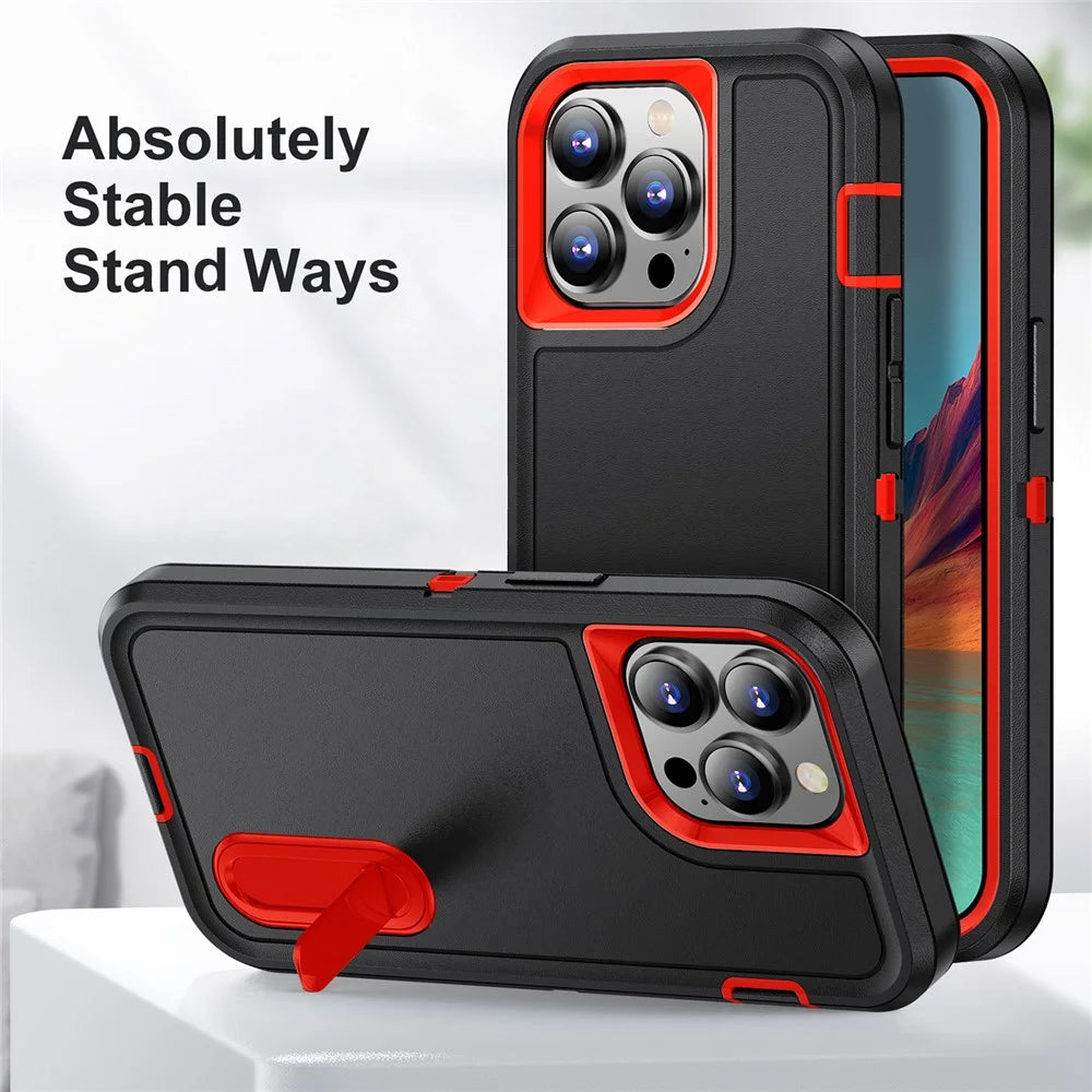 For iPhone 15 Pro Max Shockproof Phone Case Anti-Drop PC+TPU Cell Phone Cover with Kickstand - Black / Orange - 5