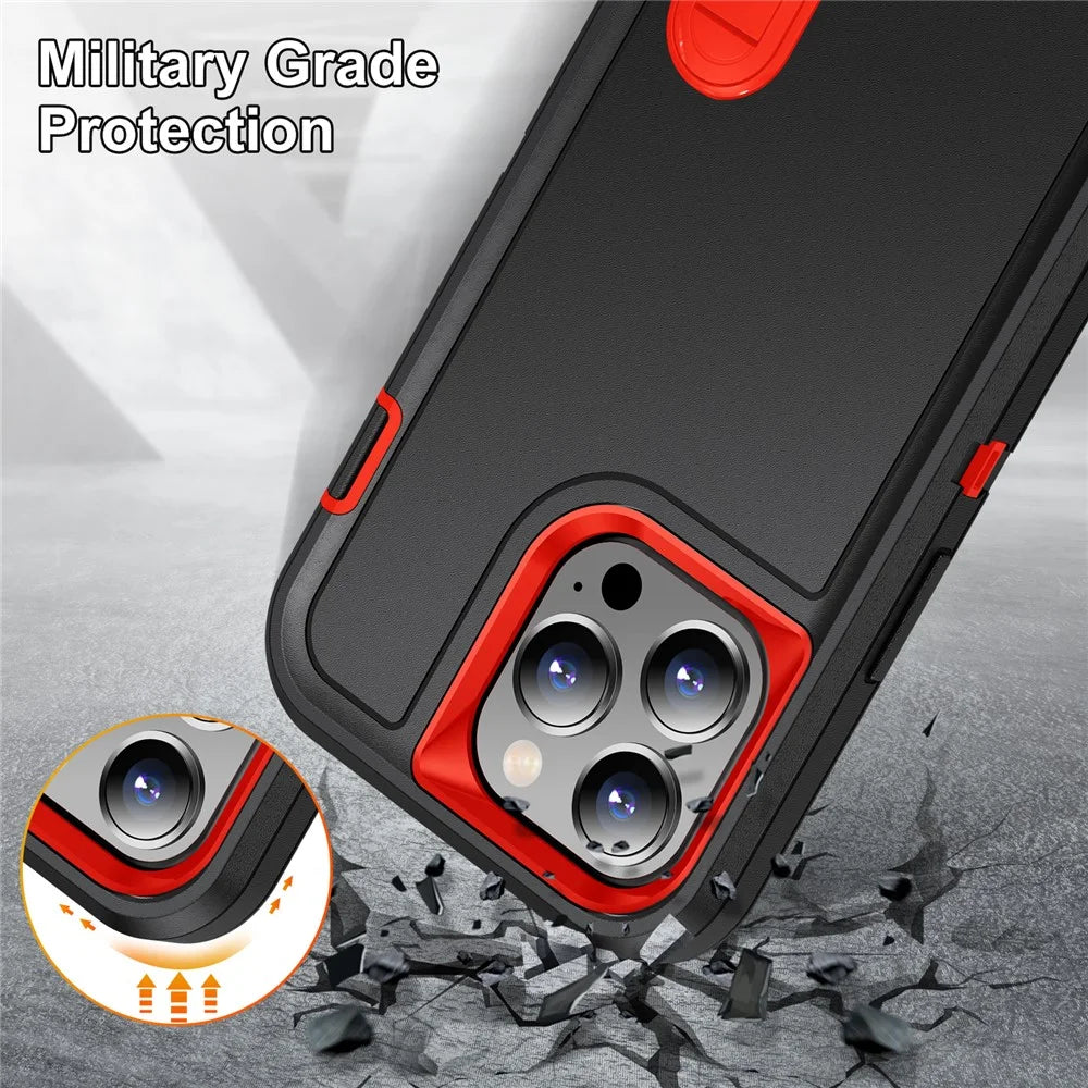 For iPhone 15 Pro Max Shockproof Phone Case Anti-Drop PC+TPU Cell Phone Cover with Kickstand - Black / Orange - 6