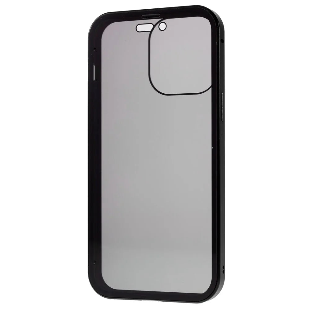 For iPhone 15 Pro Max Anti-Peeping Phone Case Magnetic Adsorption Metal Frame + Double-sided Tempered Glass Protective Cover - Black - 3
